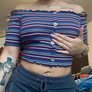 Rainbow Off The Shoulders Crop Top